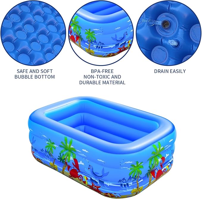 Baiao Inflatable Swimming Pool for Adults, Blow Up Pool for Backyard, Garden, Indoor, or Summer Play Water Happy Family Time