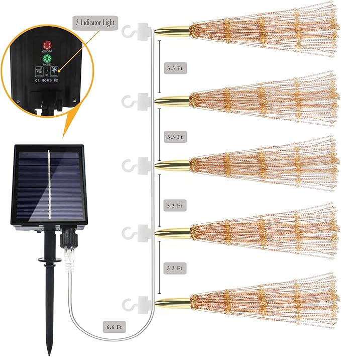 5 Pack Solar Starburst Sphere Lights, 200 LED Firework Light, 8 Modes Dimmable Waterproof Hanging Copper Wire Fairy Light for Patio Parties Halloween Christmas Decor (Warm White)