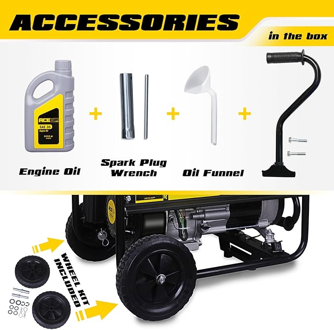 Aceup Energy 4350 Watt Generator, Gas Powered Portable Generator with Wheel Kit & Oil for Home Use, EPA & CARB Compliant