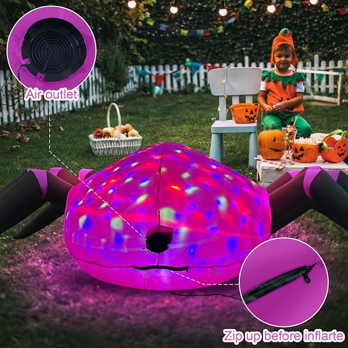 12ft Purple Spider Halloween Inflatable Outdoor Decoration, Yard Decorations with LED Lights for Outdoor Lawn, Garden, Home Holiday Party