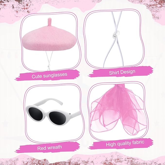 Yaomiao 3 Pcs French Porch Goose Outfit Set for 23'' 17'' Cement Plastic Lawn Goose Costume 50s French Beret Hat for Statue Halloween Carnival Statue Decor(Pink)