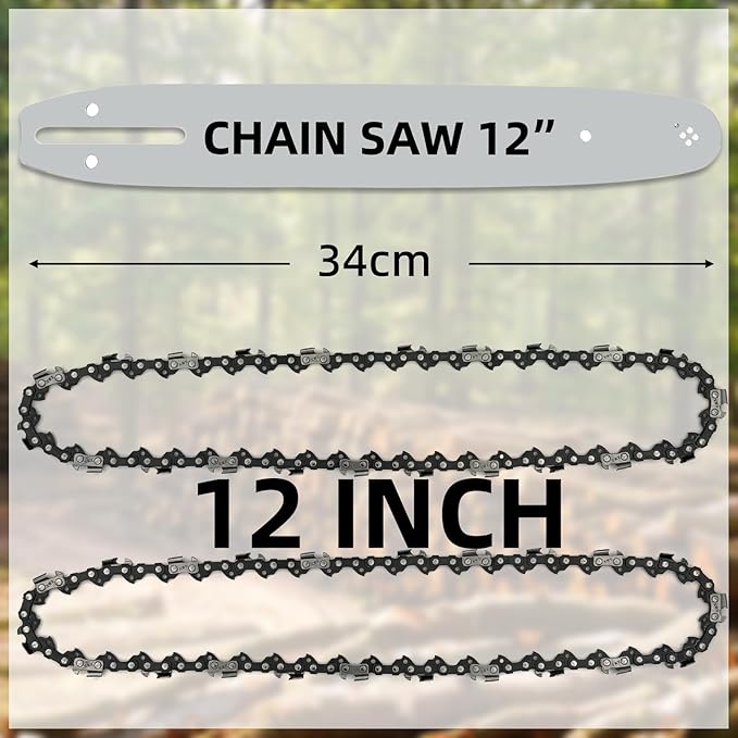 12 Inch Chainsaw Guide Bar and Chain Combo - 3/8 LP Pitch .050" Gauge 45 Drive Links, 12" Replacement Chain Low-Kickback Fit for Craftsman Echo Poulan Greenworks Kobalt (2Chain+1Bar)