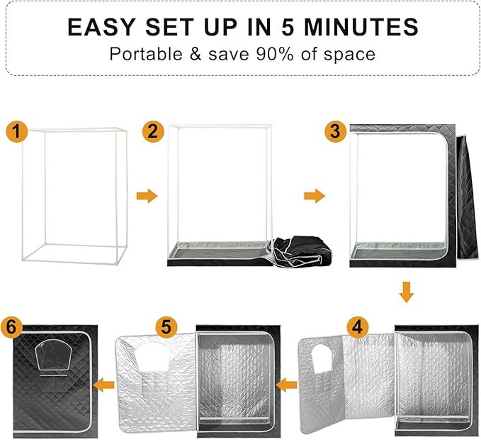 Gollense 2 Person Sauna Portable Steam Sauna Tent with 2 Folding Chairs, Full Size at Home Steam Box for Relaxation Indoor Personal Home Spa, Steamer NOT Included, Black