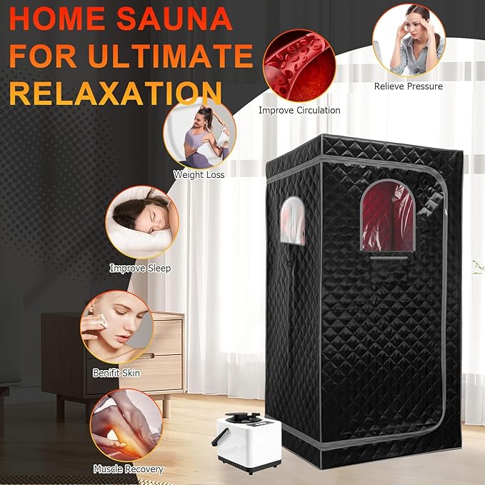 Steam Saunas for Home,Full Body Red Light Sauna Tents Portable Large Space Remote Control Indoor Steamer Sauna Box with 3L Steamer Machine,Foldable Chair,Pocket