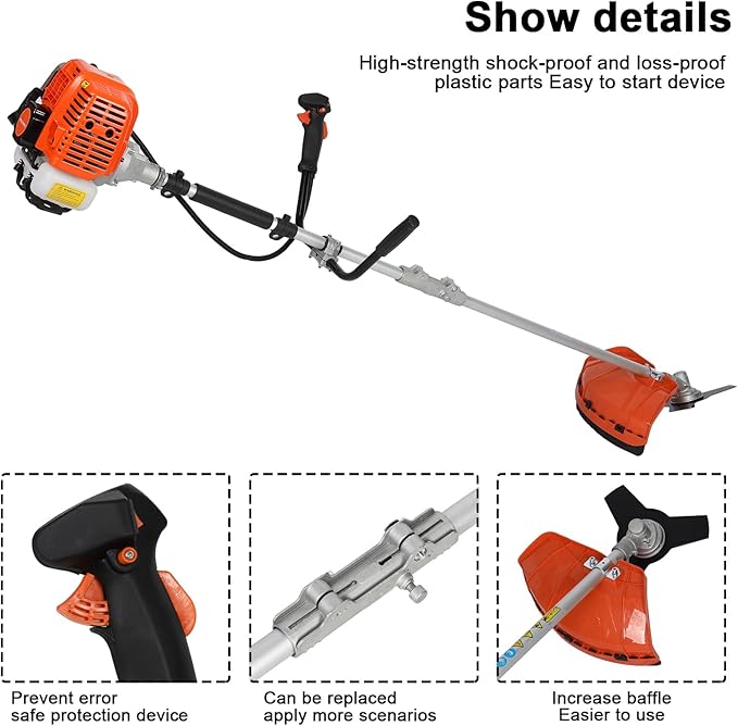 New Weed Eater Gas Powered 52cc 2-Stroke Gas Crank, 2 in 1 Grass Trimmer, Multi-Functional Trimming Tool - String Trimmer, Brush Trimmer (Red2)