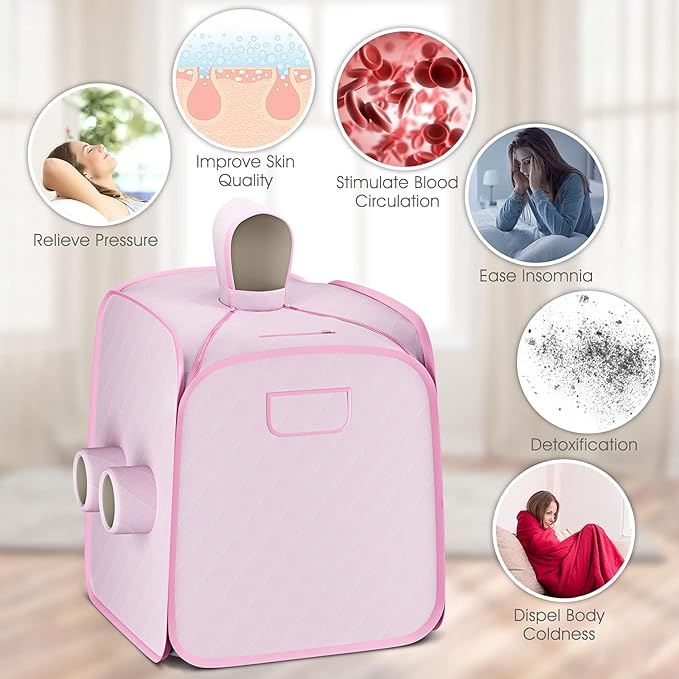 COSTWAY Portable Steam Sauna, Remote Control, 3L Steamer, Foldable Sauna Spa with 9 Temperature and 90 Mins Timer, Atomization, Personal Sauna Hat Tent for Detox Relaxation (Pink)