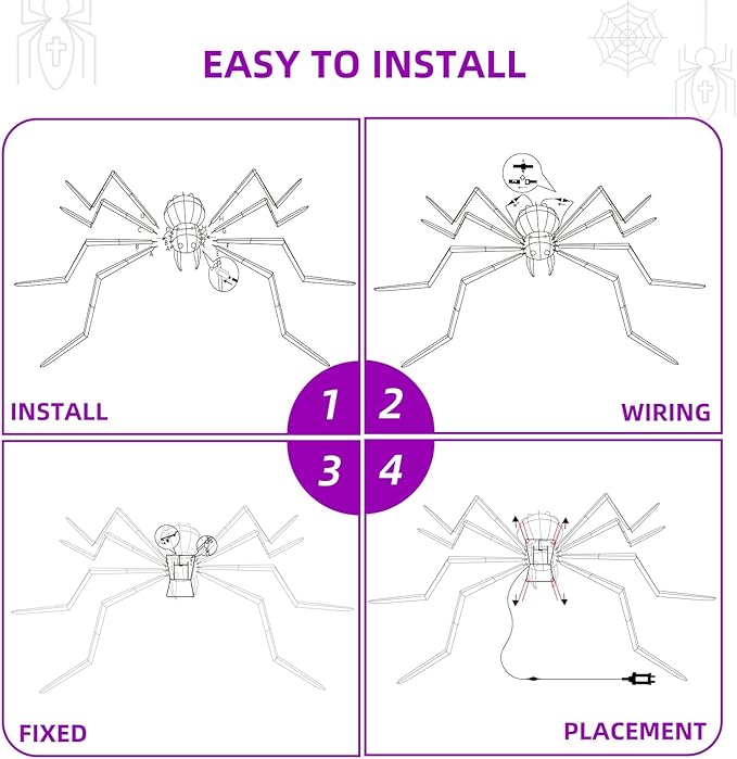 HOYECHI Halloween Decorations Giant Spider 6.8ft - Big Spider Holiday Decor Outdoor, Light Up Spider with 115 LED Lights for Front Yard Porch Gardens Party Outside Halloween Decorations - Black