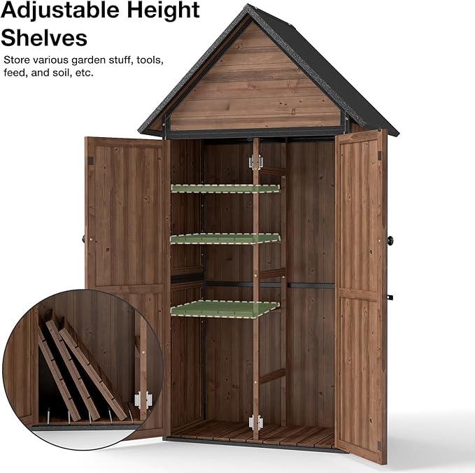 Outdoor Storage Shed with Strongest Metal Frame, Storage Cabinet with Floor, Weatherproof Tool Shed with Adjustable Shelfs, Lockable Metal Garden Shed Steel for Backyard Patio (Brown)