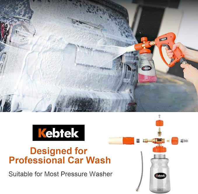 Short Pressure Washer Gun with Swivel 5200 PSI，Power Washer Gun Compatible with Foam Cannon - Car Wash Foam Gun-1/4 Quick Connector, with Nozzle Tips (MRP-003-A-spray Gun+Foam Pot)