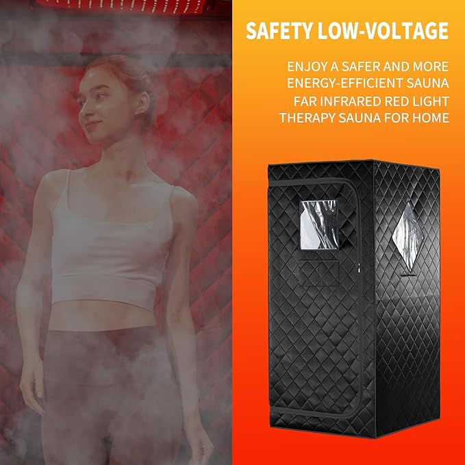 Portable Infrared Sauna for Home, One Person Steam Sauna, Full Body Sauna Tent for Relaxation,1 Person Steam Sauna Box with 660nm Red Light Therapy, 3L&1100W Sauna Steamer, Folding Chair