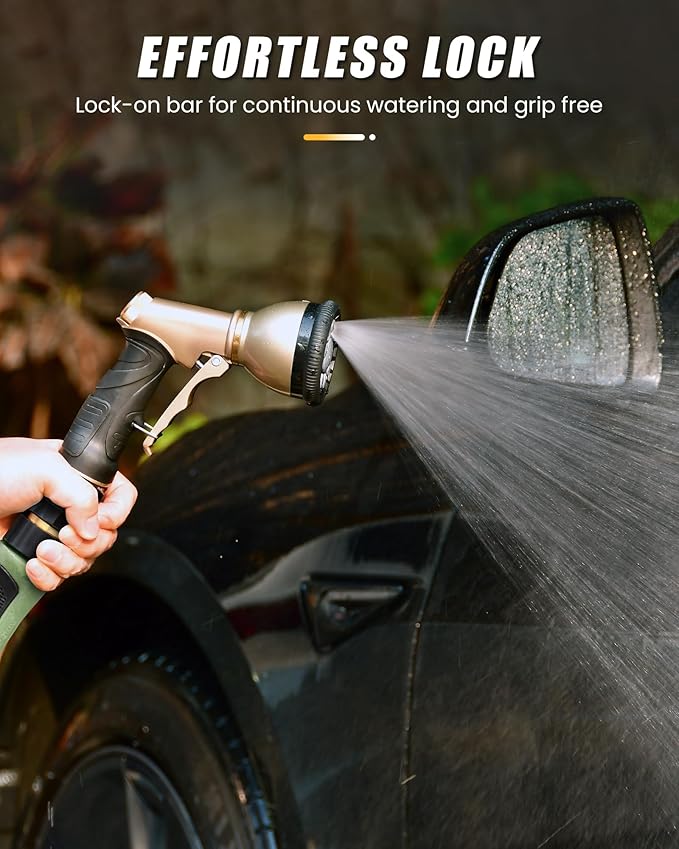 RAINPOINT Garden Hose Nozzle, Hose Sprayer Nozzle with 9 Spray Patterns, High Pressure Water Hose Nozzle Heavy Duty Metal Hand Sprayer, Watering Plants and Lawn,Grey
