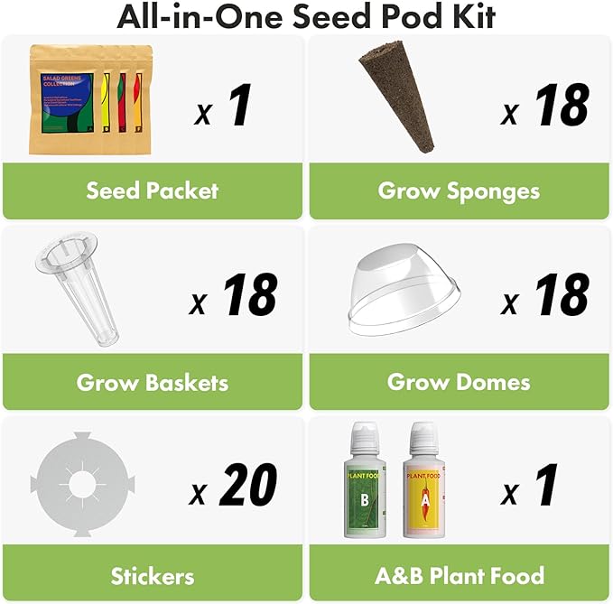 LYKOCLEAN Salad Buttercrunch Lettuce Seeds for AeroGarden, iDOO, Ahopegarden Hydroponics Growing System, 18-pods, 350+ Seeds (Include Spinach, American Fast Lettuce,Paris Island Lettuce, Cauliflower)