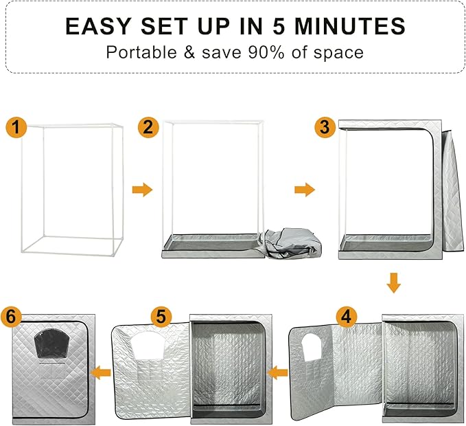 Gollense Portable Sauna for Home 2 Person Steam Tent with 2 Folding Chairs, Full Size Large Foldable Indoor Steam Box for Relaxation, Steamer NOT Included, Sliver