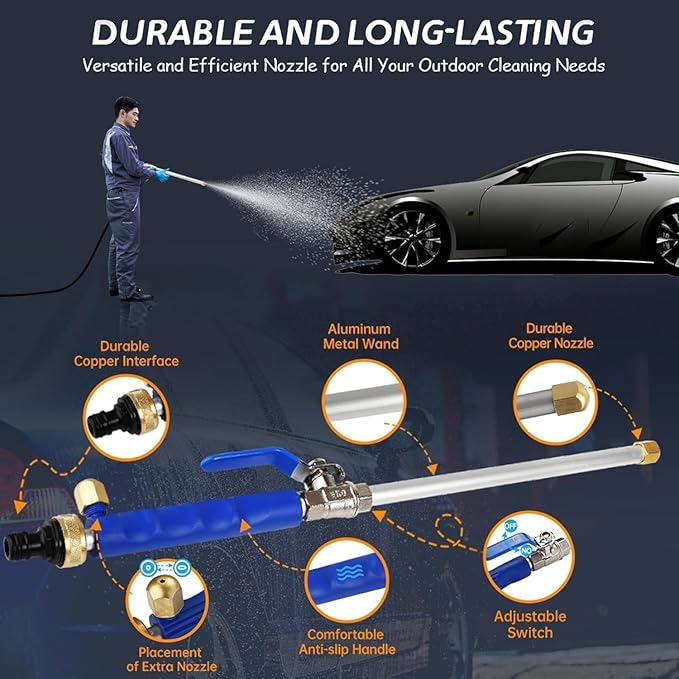 Jet Flux Hose Pressure Washer，Upgraded 2-in-1 Jet Flux Power Washer with 2 Jet Different Nozzle and Hose Quick Connectors for Car, Patio