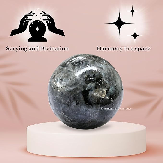 Amazing Gemstone Larvikite Crystal Ball - 1" Inches Crystal Sphere Meditation Balls for Witchcraft and Decorative Balls - Crystals and Healing Stones Beginners Gift (Pack of 1)