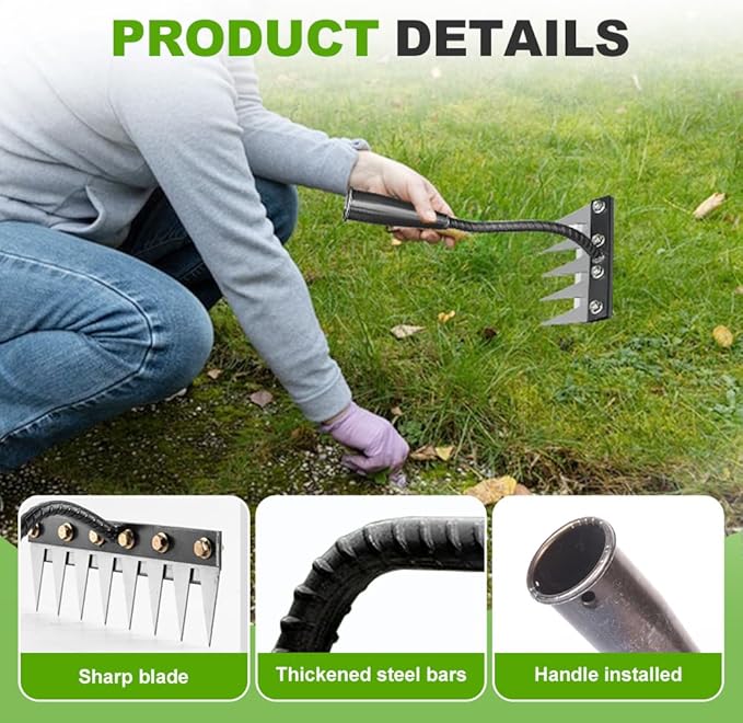 2025 Upgrade Iron Weeding Rake 2.0, 5/6/7/8 Teeth Carbon Steel Garden Weeder Rakes, Iron Rake for Yard Lawn and Garden, Heavy-Duty Garden Hand Weeder Puller Tool for Gardening and Weedings (8 Teeth)