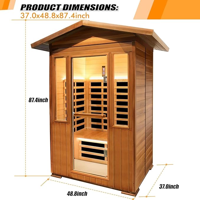 Infrared Saunas for Home,Far Infrared Sauna,1800W Light Therapy Lamp Wooden Outdoor Dry Sauna,Red Cedar Sauna Spa with Bluetooth Speaker,for Unwell Men,Women,Elderly,2-3 Person Home Sauna