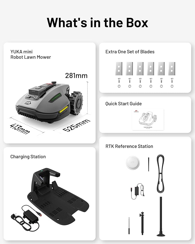 Mammotion YUKA Mini 700H Robot Lawn Mower, Reception 0.17 Acre, Max.0.35 Acre, Ultrasense AI Vision+ RTK Positioning, Auto Mapping, App Control, 50% Slope, Cutting Height 2''~3.5'', 15 Mowing Zones