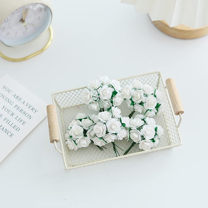 Handmade 50 pcs Mini Mulberry Paper Roses 18 mm Mulberry Paper Flowers Scrapbooking Wedding DIY Craft (White Color)