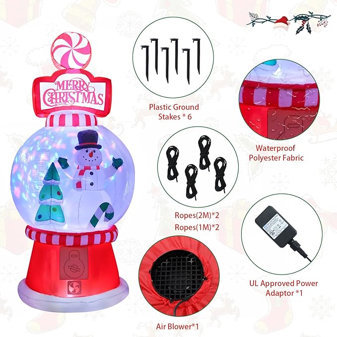 MUMTOP 8FT Snowglobe Inflatable Christmas- Inflatables Outdoor Decorations - Snowman and Christmas Tree Inflatable with Led Lights for Outdoor Party Garden Decoration