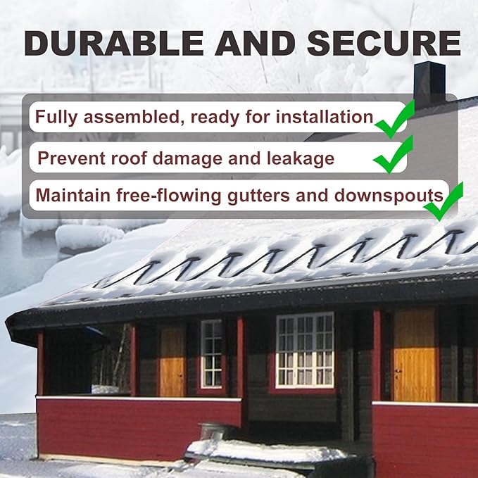 TDRD 160 feet Roof & Gutter Snow De-Icing Kit, 5W/ft Heat Tape for Roof and Gutters Ice Dam Prevention with 6 ft Power Cold