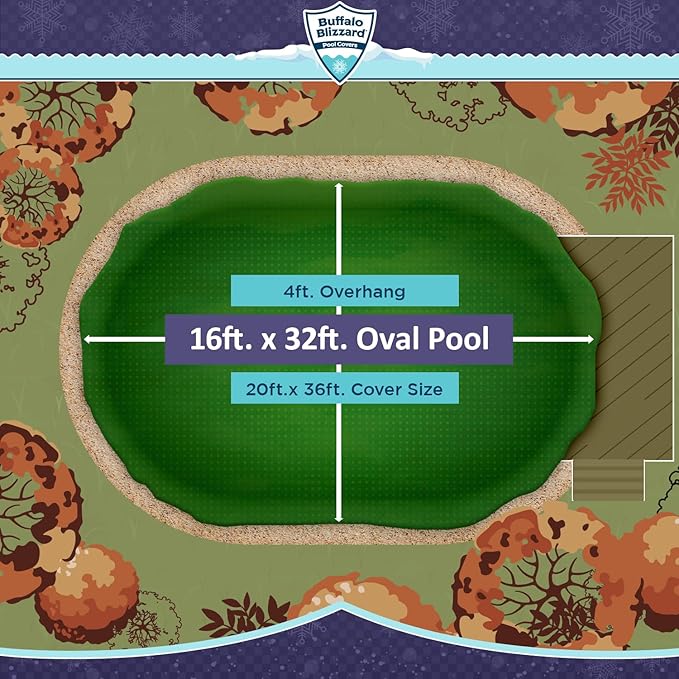 Buffalo Blizzard Ripstopper 16 ft x 32 ft Oval Winter Pool Cover | Green Heavy Duty Cover for Above Ground Swimming Pools | Easy to Install | Cold & UV Resistant | Shields from Seasonal Debris