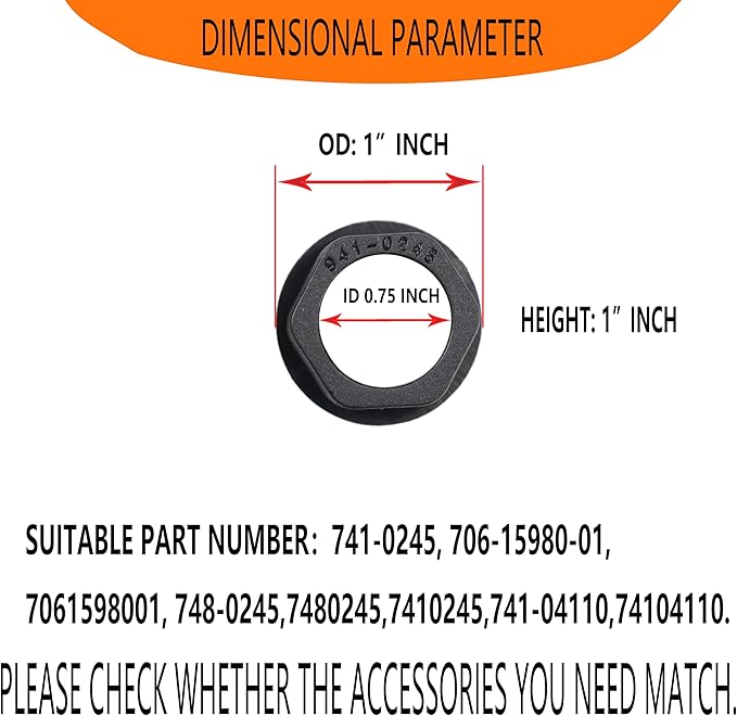 Replacement Snow Thrower Hex Flange Bushing 741-0245 941-0245 Fits Cub Cadet, MTD PRO, Troy Bilt,White Outdoor,Craftsman (4 Pack)