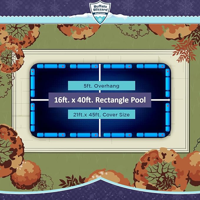 Buffalo Blizzard Deluxe 16 ft x 40 ft Rectangular Winter Pool Cover | Blue/Black | Closing Inground Swimming Pools | Easy to Install | Heavy Duty, Cold & UV Resistant | Shields from Seasonal Debris