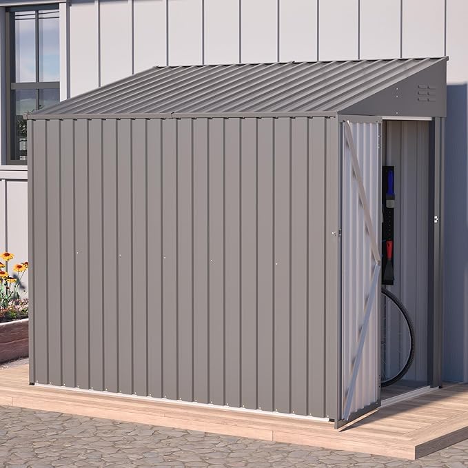 4×8 FT Outdoor Metal Storage Shed,Heavy-Duty Lean to Storage Shed with Lockable Door and Reinforced Beams,All Weather Waterproof Storage House W/2 Air Vents,for Backyard,Patio,Lawn,Dark Gray