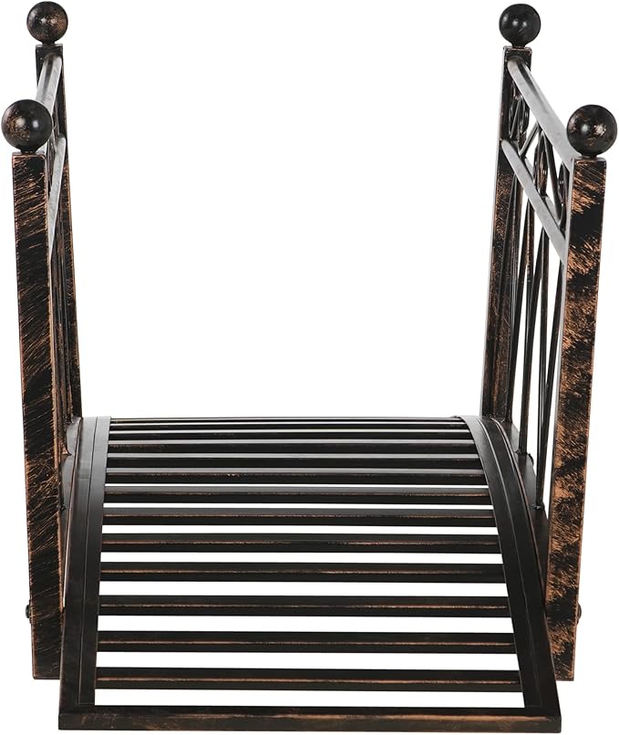 Outsunny 3.3' Metal Arch Zen Garden Bridge with Safety Siderails, Decorative Footbridge, Delicate Scrollwork & Corner Spheres for Stream, Fish Pond, Bronze