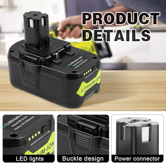 ARyee Upgrade 6.0Ah Lithium Replacement Battery for Ryobi 18V ONE+ Cordless Power Tool Compatible with P102 P103 P104 P105 P107 P108 Lithium Battery