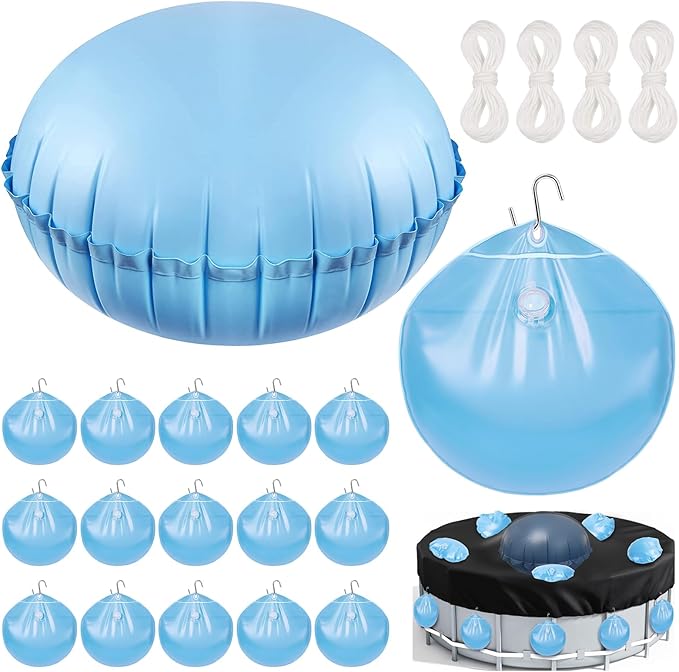 5Ft Pool Pillows with 16PCS Pool Cover Weights, Winter PVC Pool Pillows for Above Ground Pools with Pool Cover Weights for Support & Fix Swimmingpool Covers (5Ft +16PCS)