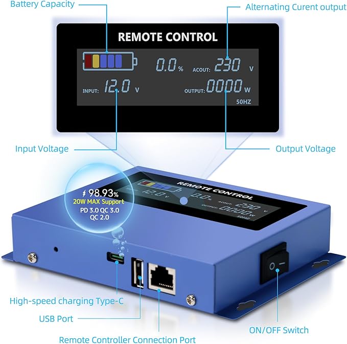 LVYUAN 4000 Watt Heavy Duty 8000(Peak) Pure Sine Wave Power Inverter 24V DC to 110V 120V AC Converter with 4 sockets,LED Display,Remote Control and USB Port for Family,RV, Truck,Road Trip,Emergency