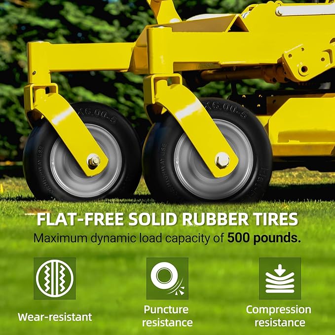 AR-PRO (2-Pack) 11x6.00-5 Flat Free Tire and Wheel - Universal 11x6-5 Solid Rubbe Riding Lawn Mower Tire with Rim - With 5.9"-8.1" Centered Hub and 3/4" Bushings - Fit Most Zero Turn Mowers