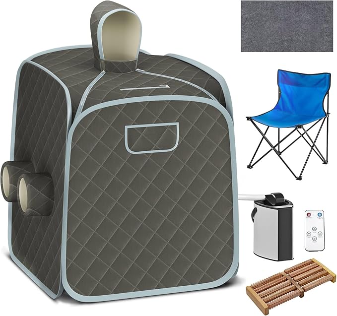 COSTWAY Portable Steam Sauna, Remote Control, 3L Steamer, Foldable Sauna Spa with 9 Temperature and 90 Mins Timer, Atomization, Personal Sauna Hat Tent for Detox Relaxation (Grey)