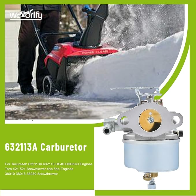 632113A Carburetor for Tecumseh 632113A 632113 HS40 HSSK40 Engines Toro 421 521 Snowblower 4hp 5hp Engines 38010 38015 38250 Snowthrower Replace MFG 1427 Oregon 50-662 056-326