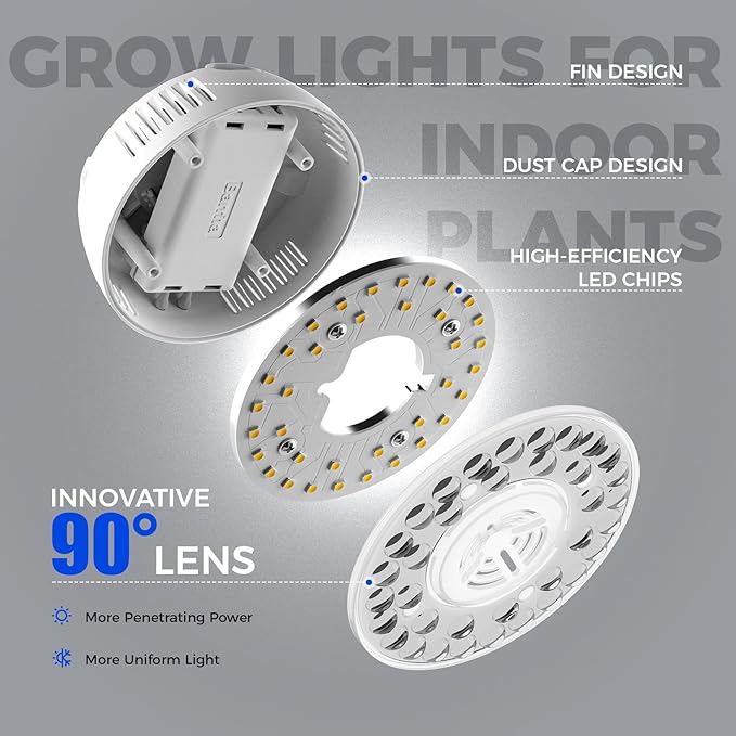 Barrina Orbgrow OG09 Puck LED Grow Light, 5000K 36W(4 x 9W, 540 Watt Equiv), Plant Lights for Indoor Plants Full Spectrum, Magnetic & Linkable, Small Grow lamp, Perfect for Plant Shelf, 4 Packs