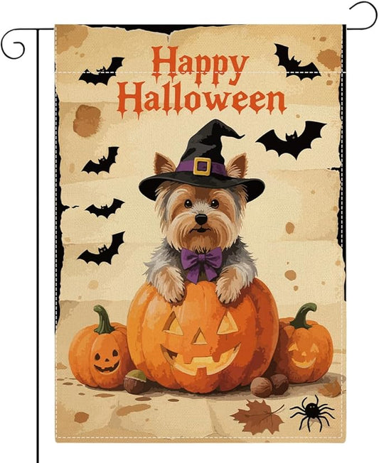 Halloween Garden Flag Yorkshire Bat Fall Halloween Themed Holiday Party Outside Outdoor Lawn Decorations Yard Flag Double Sided 12x18 Inch