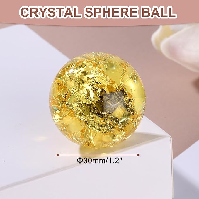 uxcell 30mm/1.2" Crystal Sphere Ball Ice Cracked Glass Solid Decorative Sphere Crystal Ball Prop Ornament for Feng Shui Divination Fortune Telling Tabletop Fountain Decoration, Yellow