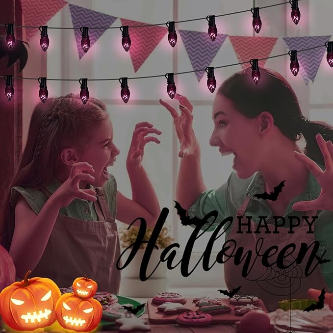 C7 String Lights,25FT Black Halloween Christmas String Lights for Outdoor Indoor Use,25 Clear C7 Black Bulbs String Light-Black Wire