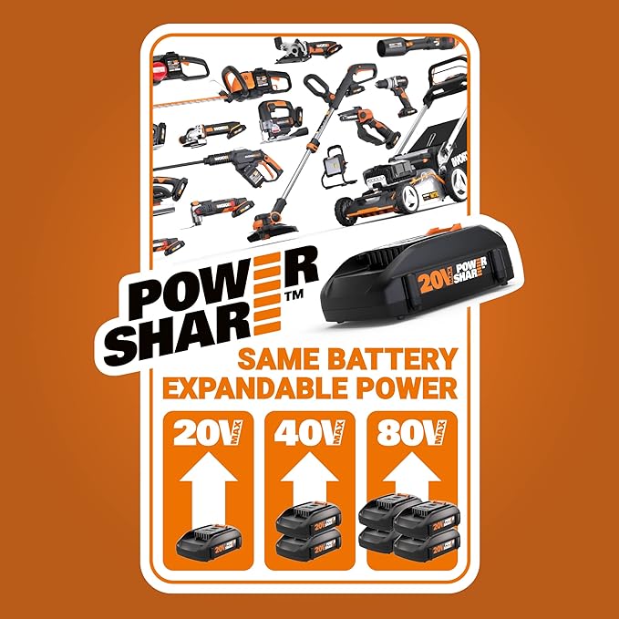 Worx 40V 14" Cordless Chainsaw Power Share with Auto-Tension - WG384 (Batteries & Charger Included)