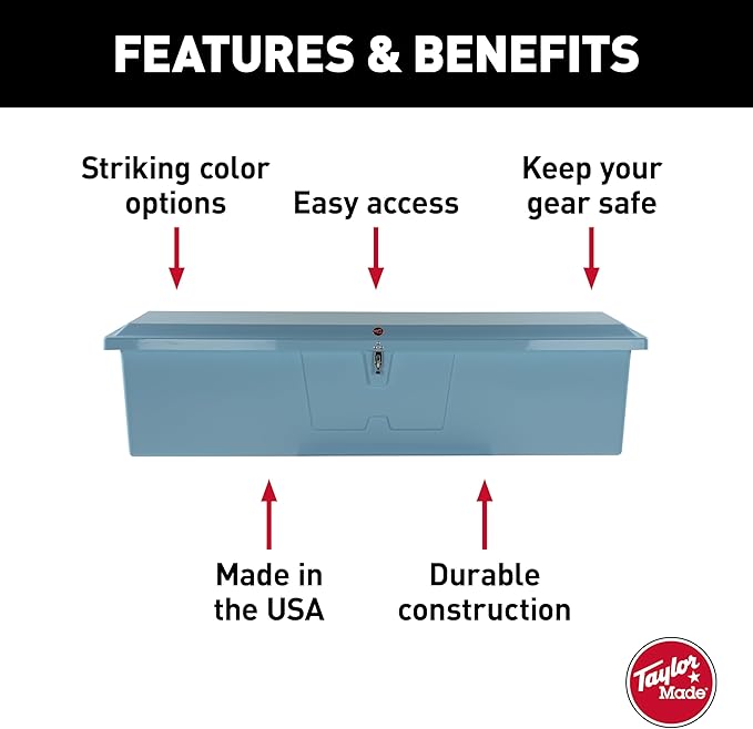 Taylor Made Stow N’ Go Fisherman’s Fiberglass Dock Box, Extra Large (24" H X 95" W X 22" D), Ice Blue, Smooth Interior Finish, Lockable Latch, Stainless-Steel Hardware - 83560IB