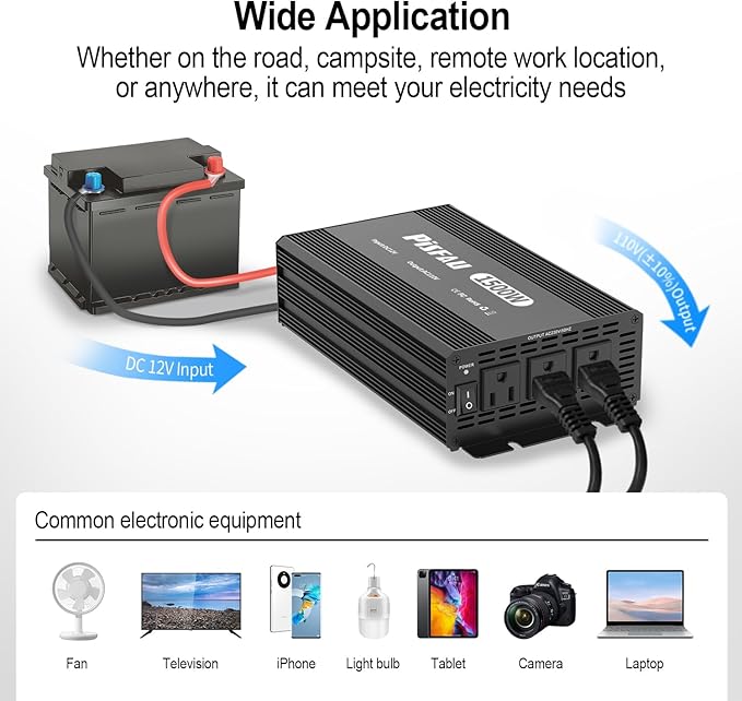 1500 watt Power Inverter 12v to 110v,dc to ac Converter with 3 AC Outlets,12 Volt Power Inversor 1500W Rv/Camping/Home/Emergency Power