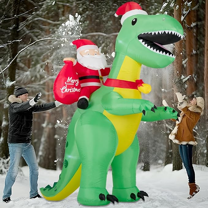 8FT Christmas Inflatables Santa Claus Riding Dinosaur,Inflatables Decorations Outdoor/Indoor,Christmas Blow Up Santa Claus Yard Decorations Built-in LED Lights,for Yard/Lawn/Garden.