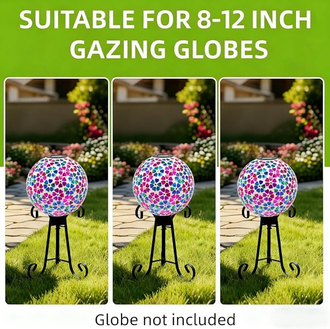 VOREEN 10-Inch Metal Gazing Ball Stand for 8-12 Inch Garden Globe, Outdoor Decor Garden Yard Accessories, Black