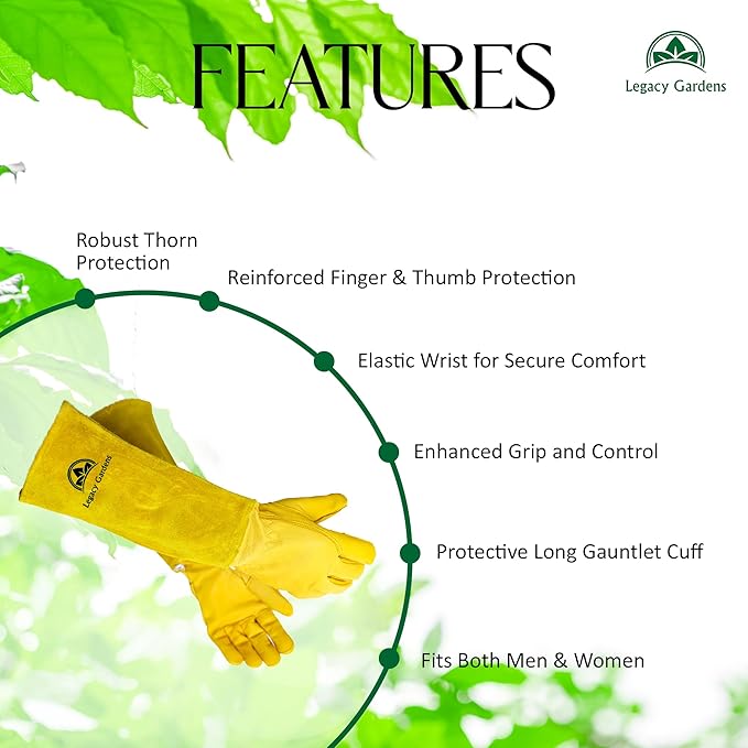 Thorn Resistant Leather Gardening Gloves for Men & Women – Long Gauntlet Rose Pruning Gloves with Forearm Protection for Pruning and Yard Work - XL Yellow