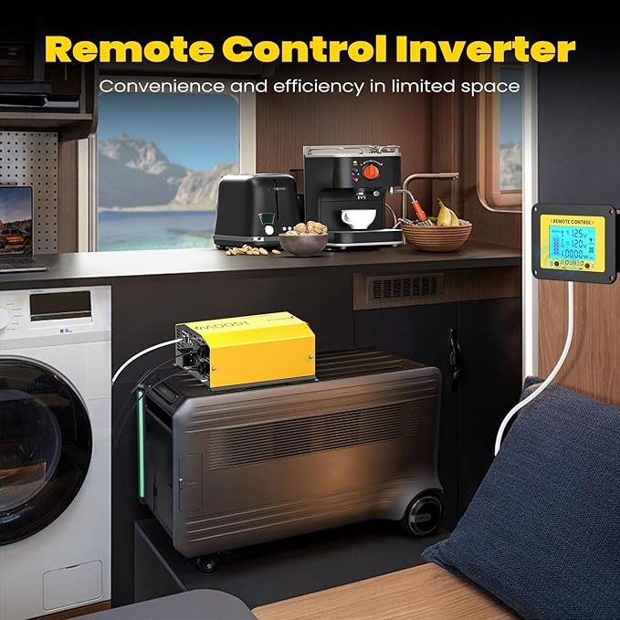 1500W Pure Sine Wave Inverter - 12V DC to 120V AC Converter for Home, RV, Truck, Off-Grid Solar Power Inverter Built-in 3.1A USB, Type-C Port, AC Hardwire Output Port, Remote Control with LCD Screen