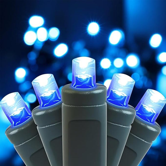 50 LED 5MM Blue Christmas Lights, 17FT Indoor/Outdoor String Light, Mini Lights for Garden, Patio, Christmas Trees - Green Wire, Commercial Grade, UL Listed