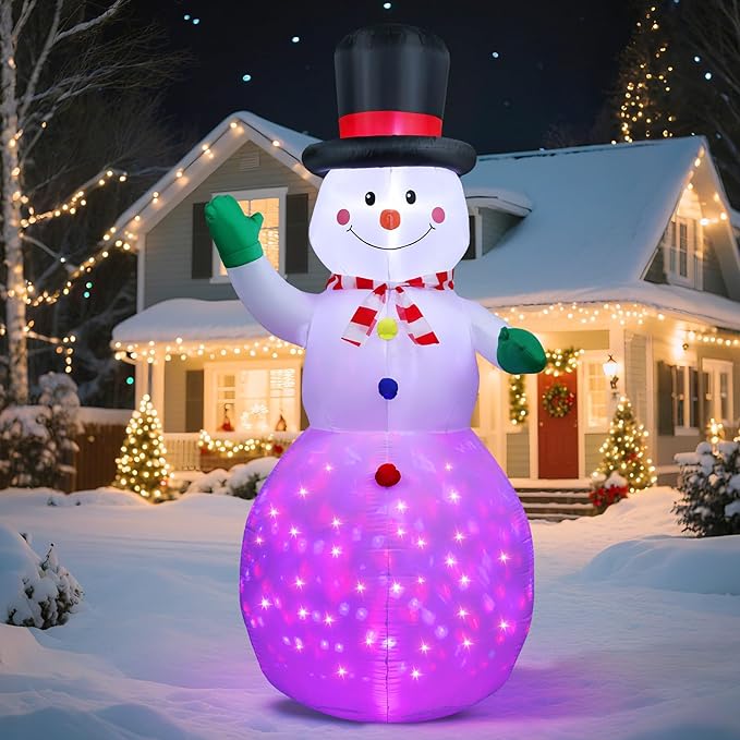 Christmas Inflatable Outdoor Decorations, 6.5 FT Snowman Blow Up Yard Decor with 1 RGB LED Lights, Christmas Party Outdoor, Yard, Garden, Lawn Winter Decorations Ornaments
