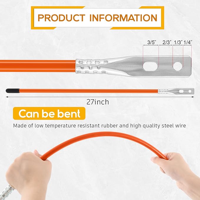 Lasnten 2 Pcs 27 Inch Snow Plow Blade Markers Guide Kit Steel Wire Inside Bolt on Bumper Guides High Visibility Easy Installation for ATV Snowplows(Orange)
